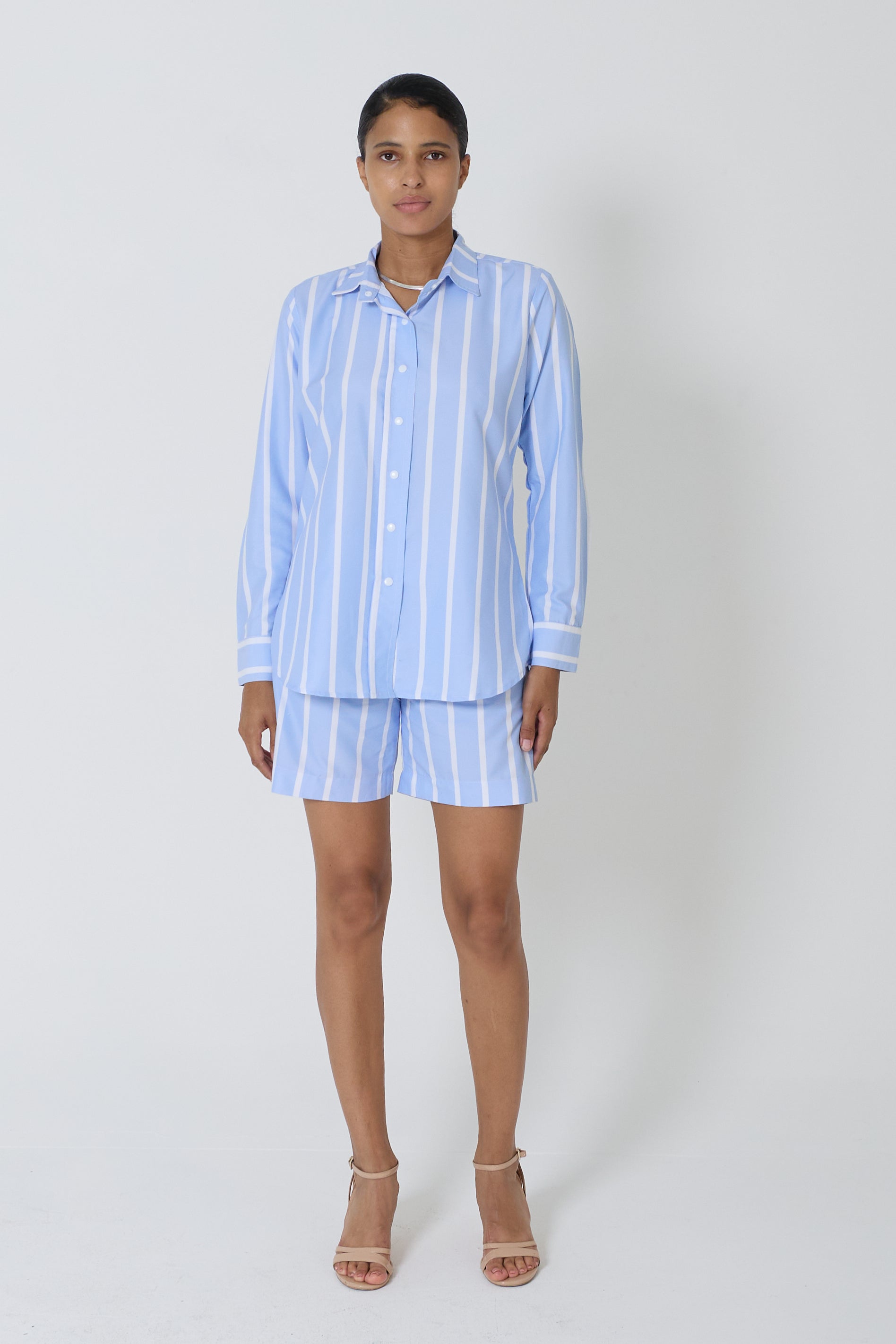 Button-Down Collar Long Sleeve and Short Set