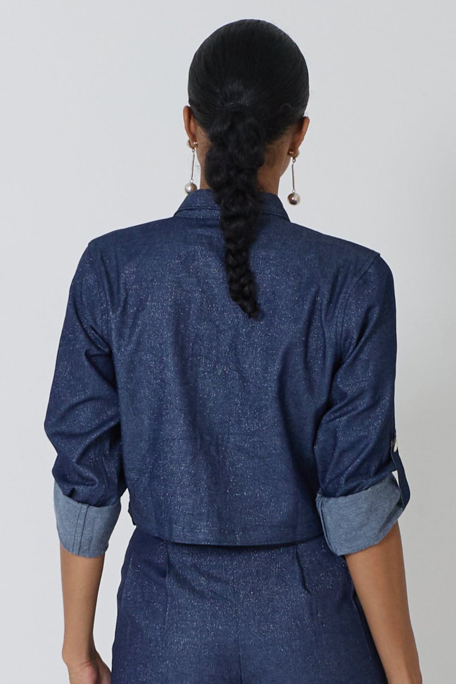 Foldable Long Sleeve Button-Down Top with Collar